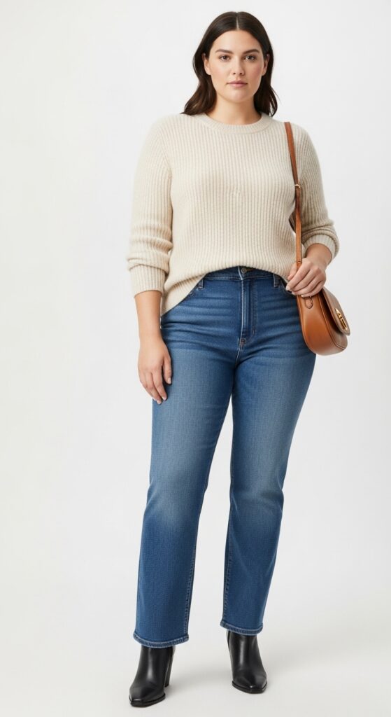 12 Plus Size Italian Fall Outfits That Curvy Women Love 26 Cashmere Sweater and Straight-Leg Jeans