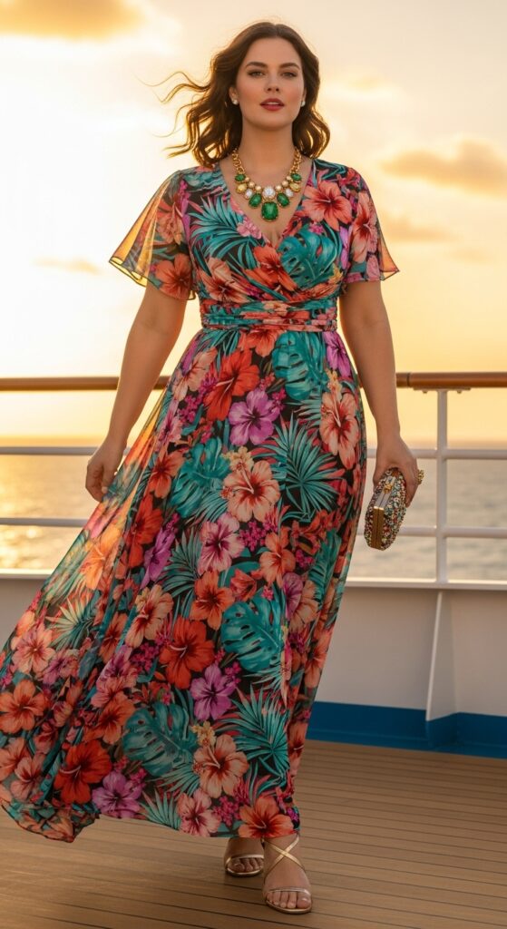 10 Fabulous Plus Size Summer Vacation Outfits for Curvy Women 11 Chiffon Maxi Dress