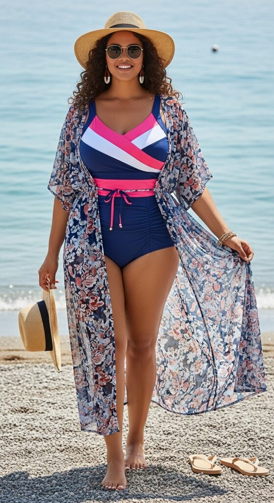 Coastal Chic Tankini Swimsuit with Sheer Cover-Up