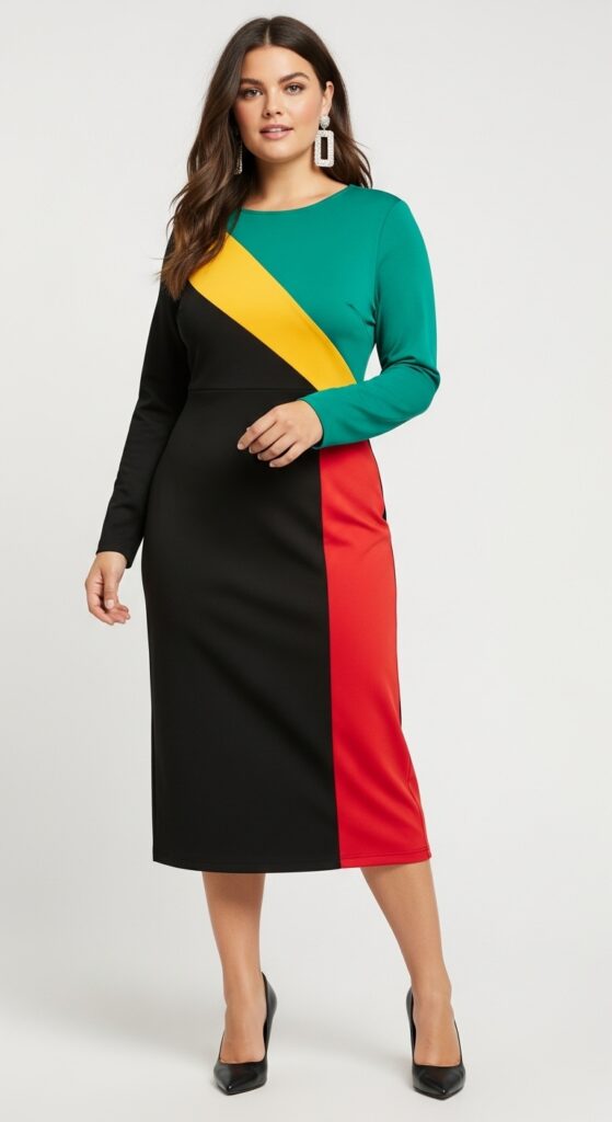 Color-Blocked Midi Dress