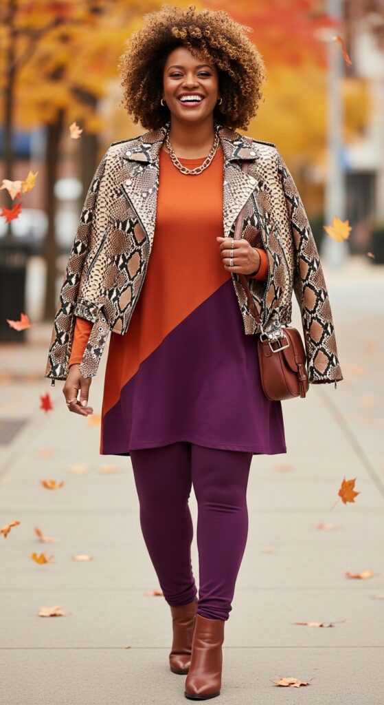 14 Plus Size Fall Outfits Celebrating Black Women’s Style Magic 7 Color-Blocked Tunic & Leggings
