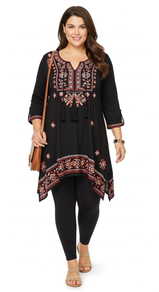 14 Plus Size Boho Summer Outfits Curvy Women Will Love 9 Comfort Meets Style with an Embroidered Tunic