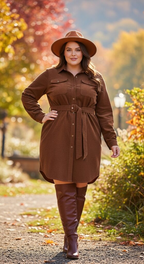 15 Plus Size Fall Dress Outfits That Celebrate Every Curve 4 Corduroy Shirt Dress