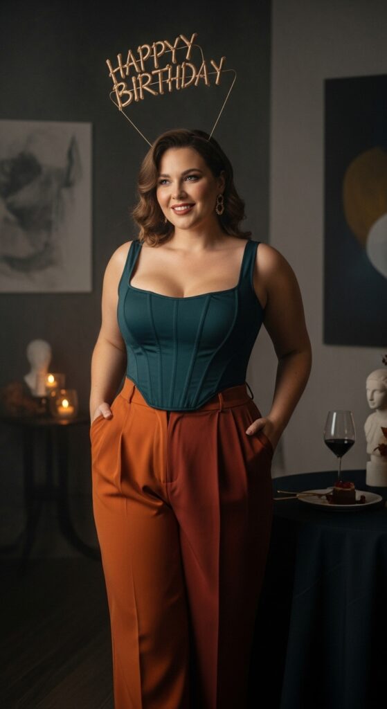 14 Plus Size Fall Birthday Outfits to Make You Feel Absolutely Radiant 16 Corset Top & Wide-Leg Trousers