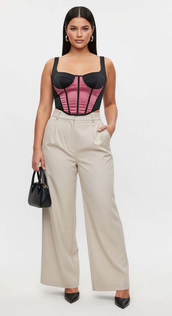 10 Fierce Plus-Size Summer Baddie Outfits for a Bold Curvy Look 10 Corset Top and Wide-Leg Trousers