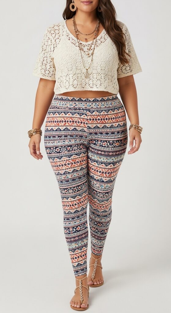 Crochet Crop Top and Patterned Leggings