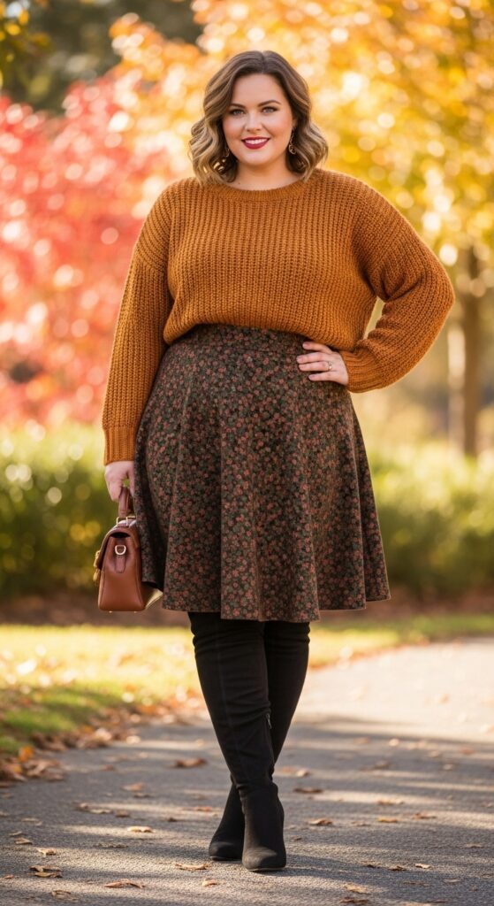 15 Stylish Plus Size Fall Outfits for Curvy Women to Rock This Season 9 Cropped Sweater & High-Waisted Skirt