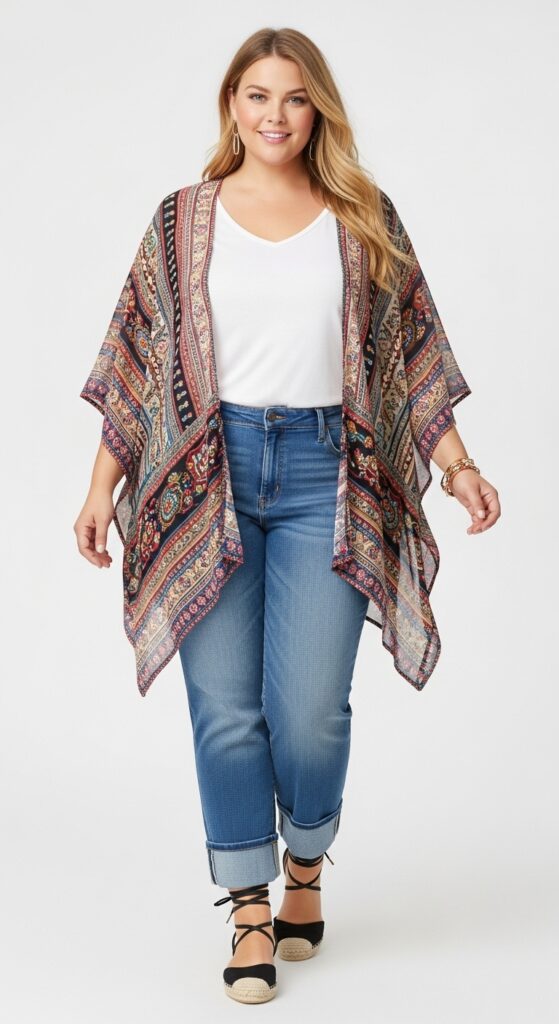Cuffed Jeans & Kimono Boho Chic