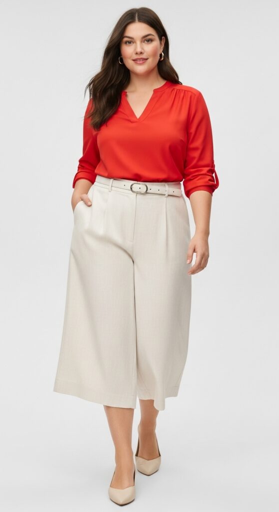 Culottes with Tucked-In Blouse