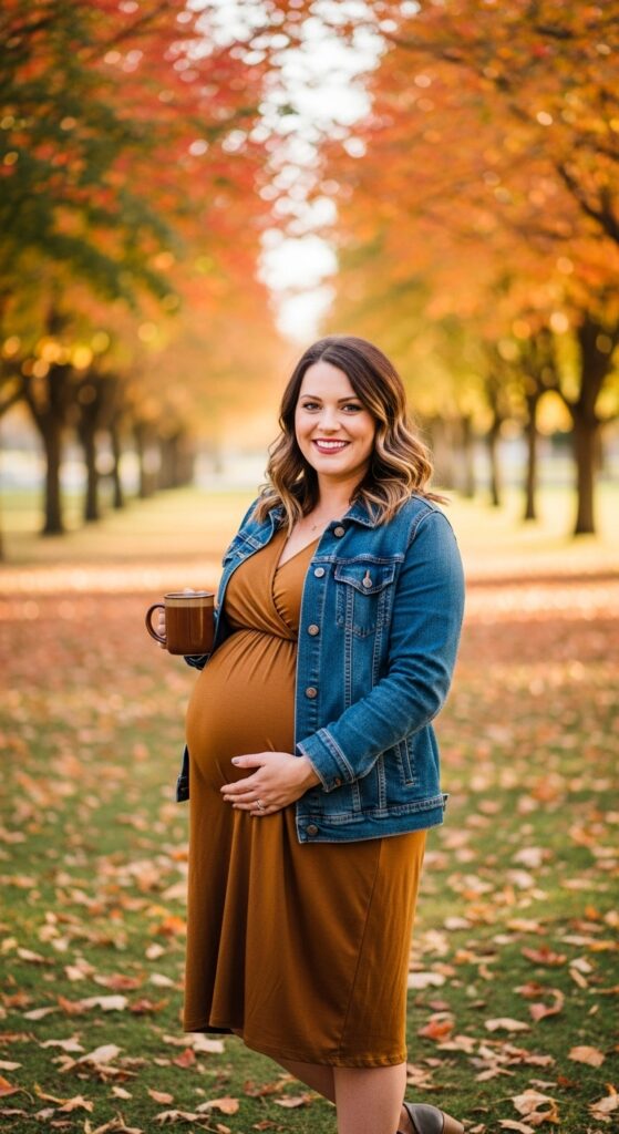 15 Plus Size Fall Maternity Outfits Curvy Women Will Love 9 Denim Jacket & Maternity Dress
