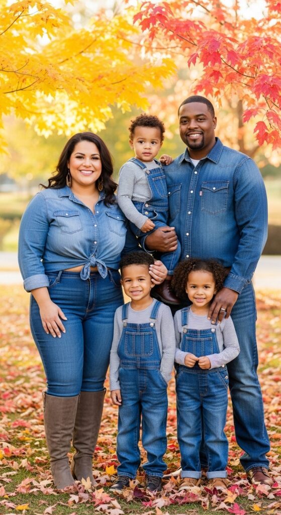 15 Plus Size Fall Family Photo Outfits That Celebrate Every Curve & Create Timeless Memories 16 Denim-on-Denim Harmony
