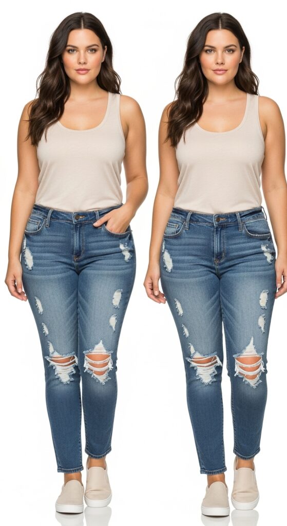 Distressed Jeans & Tank Top Edgy and Cool