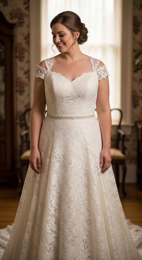 10 Stunning Plus Size A-Line Wedding Dresses for Curvy Brides 11 Drop Waist A-Line Gown