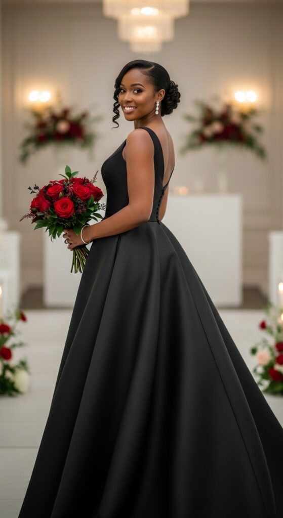 10 Stunning Plus Size Black Wedding Dresses for Curvy Brides 7 Drop Waist Black Gown