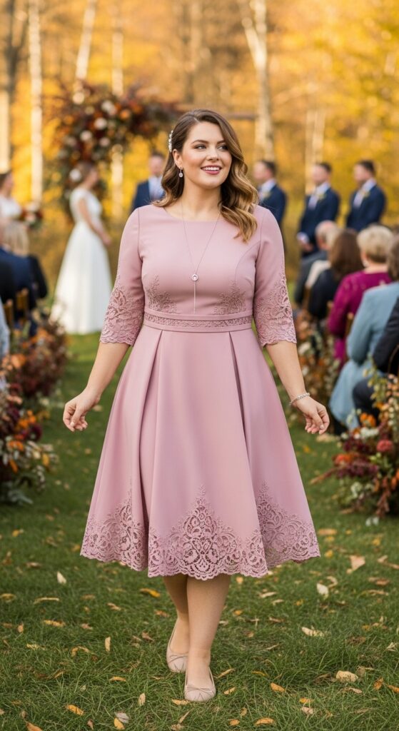 10 Gorgeous Plus Size September Wedding Guest Dresses for Curvy Women 5 Dusty Rose Midi Dress