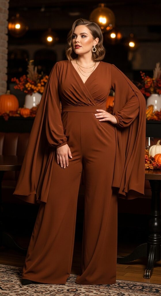 14 Plus Size Fall Birthday Outfits to Make You Feel Absolutely Radiant 15 Elegant Jumpsuit with Statement Sleeves