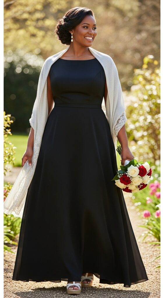 10 Stunning Plus Size Black Wedding Dresses for Curvy Brides 6 Empire Waist Black Maxi