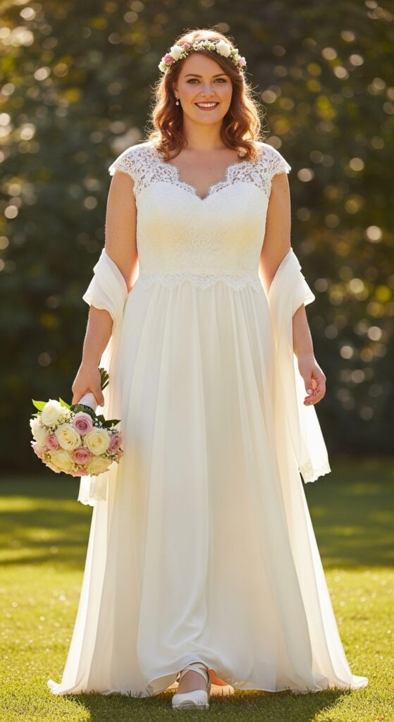 10 Simple Plus Size Wedding Dresses for Curvy Brides 6 Empire Waist Maxi