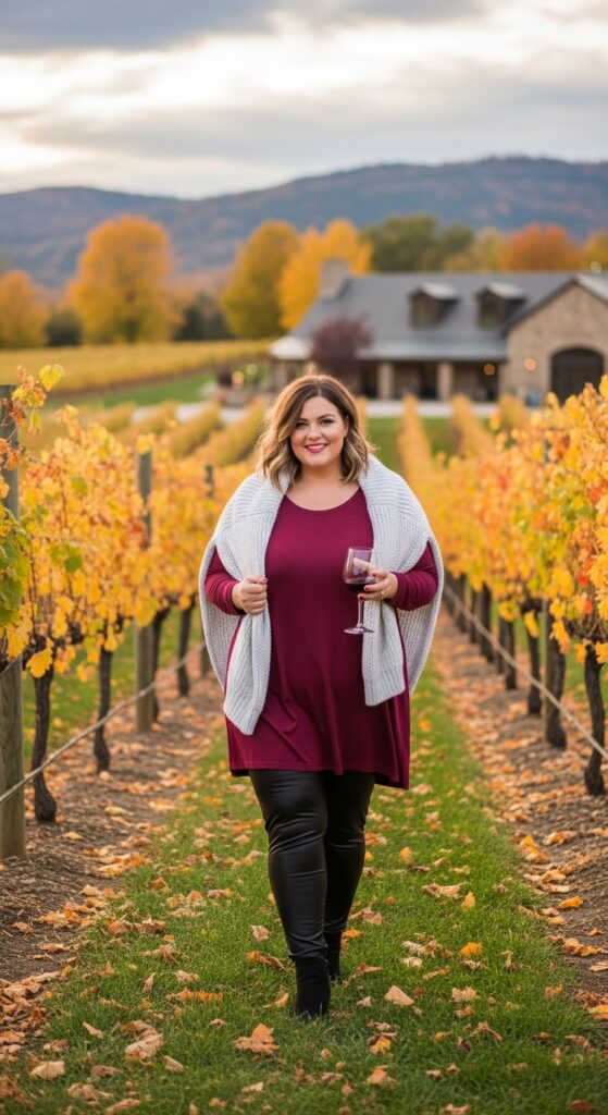 15 Plus Size Fall Winery Outfits for an Unforgettable Autumn Day 11 Faux Leather Leggings Elegance