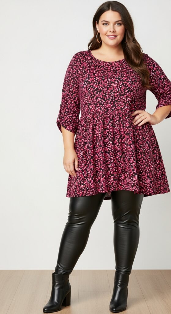15 Chic and Casual Plus Size Fall Outfits Every Curvy Woman Will Love 7 Faux Leather Leggings and Tunic