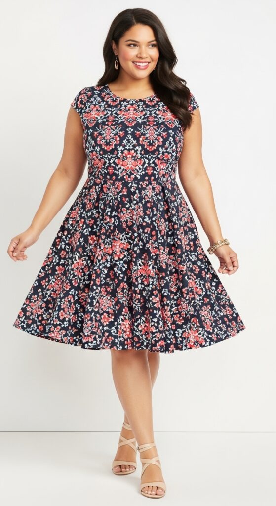 12 Plus Size Hot Summer Outfits Curvy Women Will Love 9 Fit-and-Flare Dress Feminine and Fun