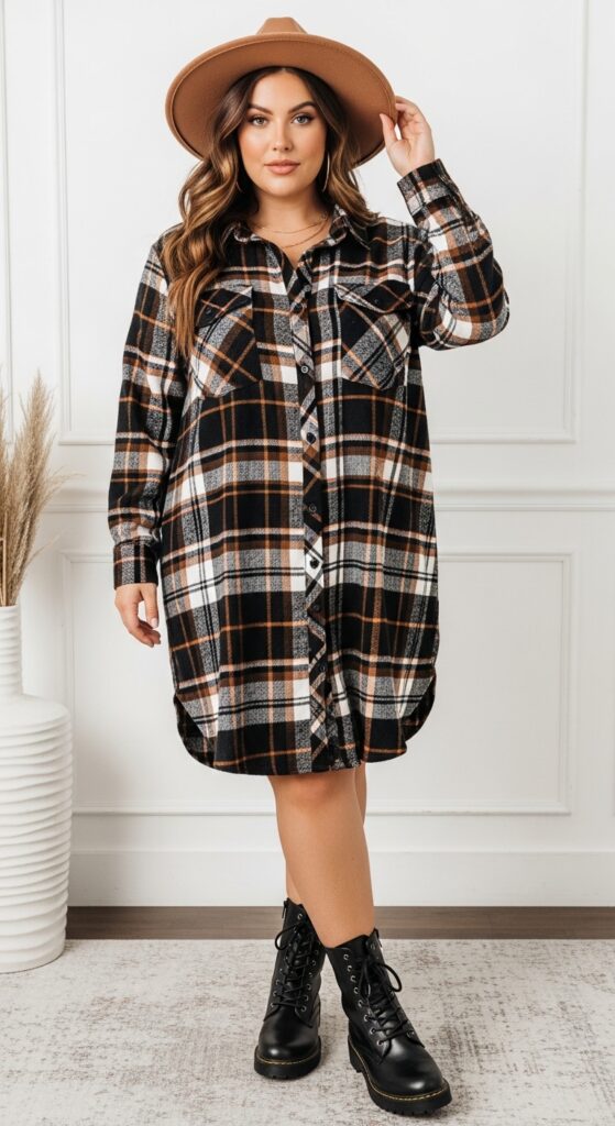 Flannel Shirt Dress and Combat Boots