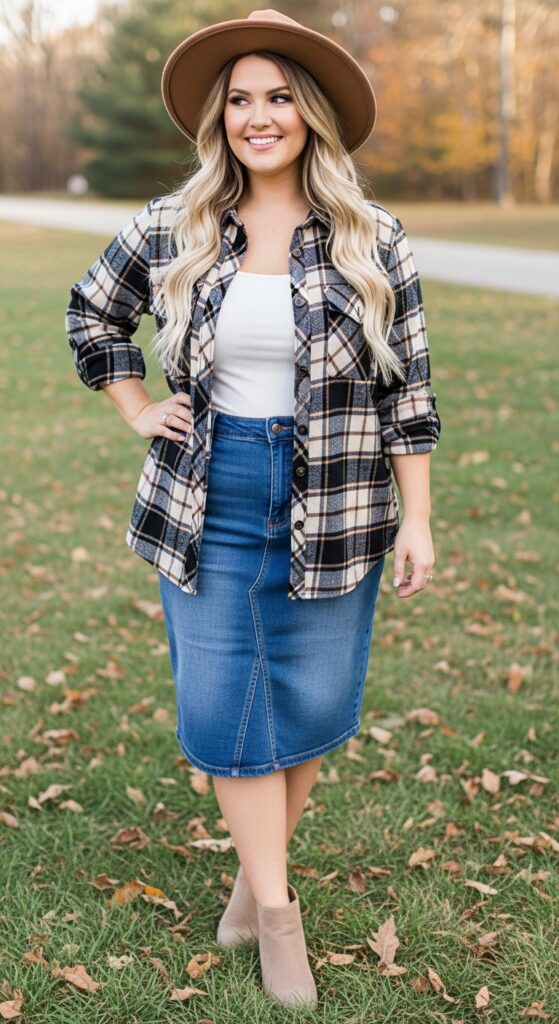 Flannel Shirt and Denim Skirt