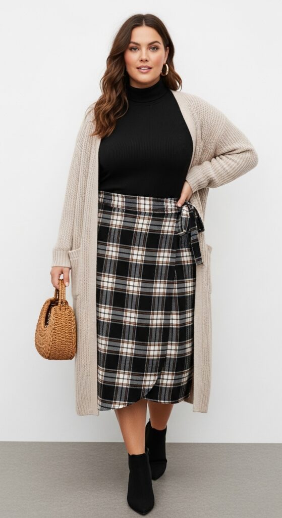 Flannel Wrap Skirt and Turtleneck
