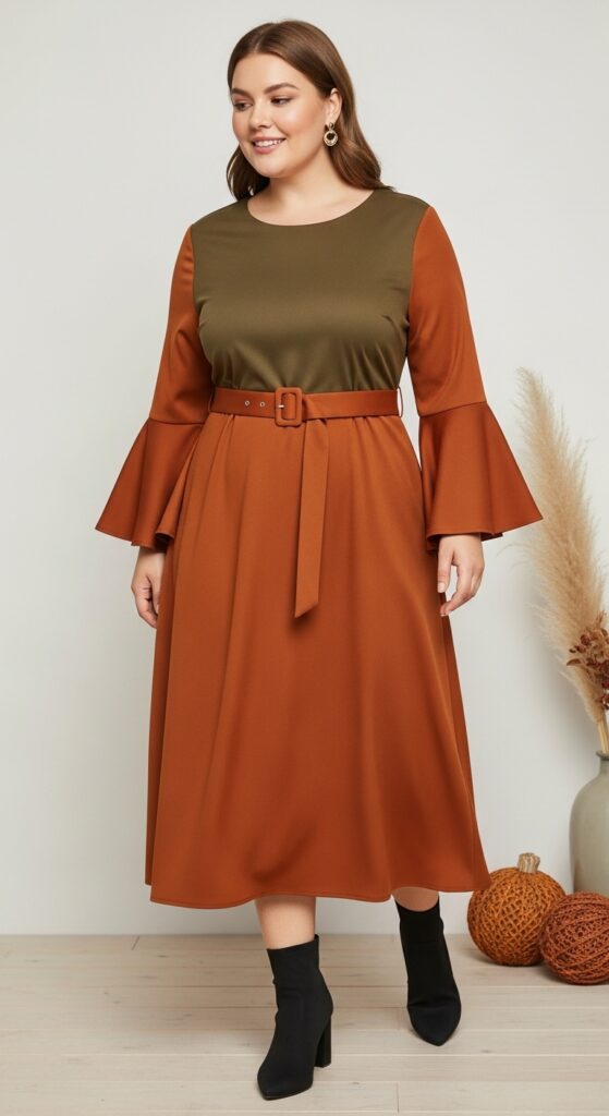 Flared Sleeve Midi Dress