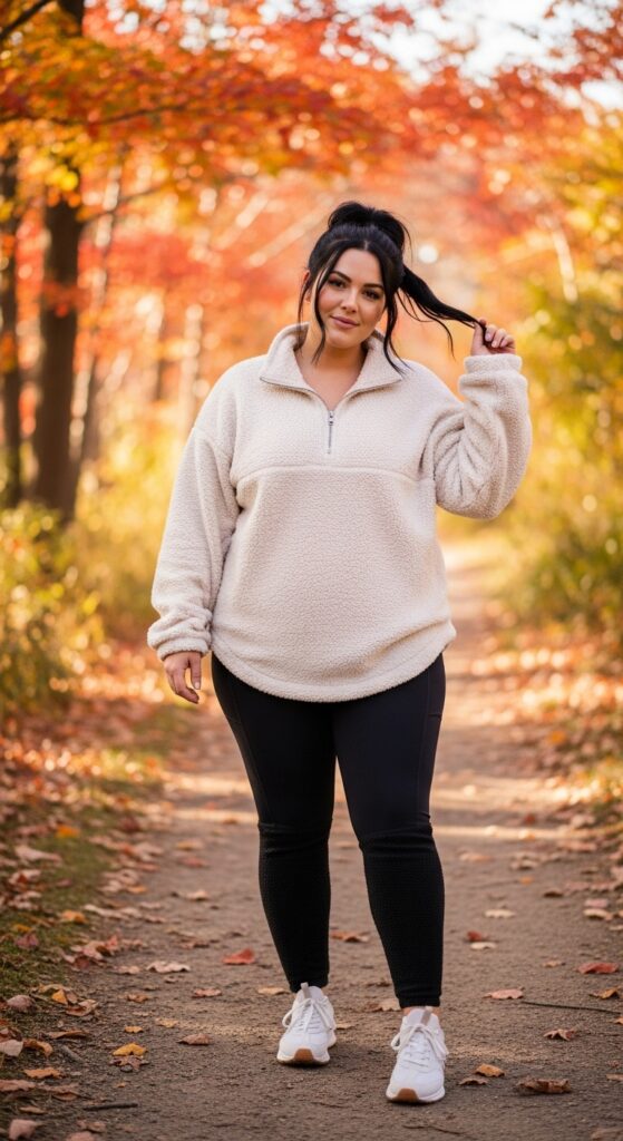 14 Plus Size Fall Athleisure Outfits Curvy Women Will Love 6 Fleece-Lined Leggings & Sherpa Pullover