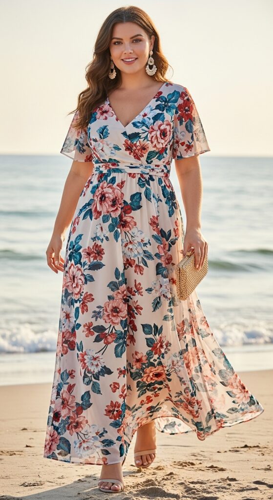 10 Stunning Plus Size Beach Wedding Guest Dresses Curvy Women Will Love 3 Floral Chiffon Maxi Dress