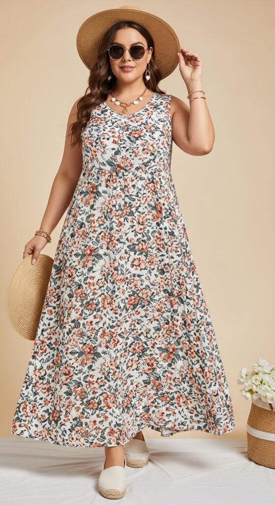 12 Plus Size Comfy Summer Outfits for Curvy Women 4 Floral Maxi Dress