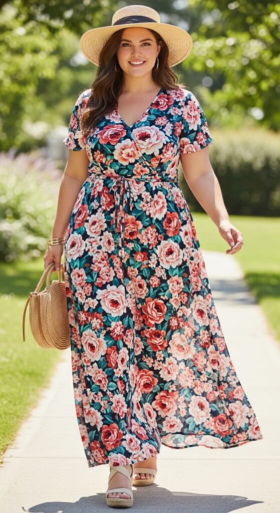 12 Plus Size Hot Summer Outfits Curvy Women Will Love 3 Floral Maxi Dress Effortlessly Elegant