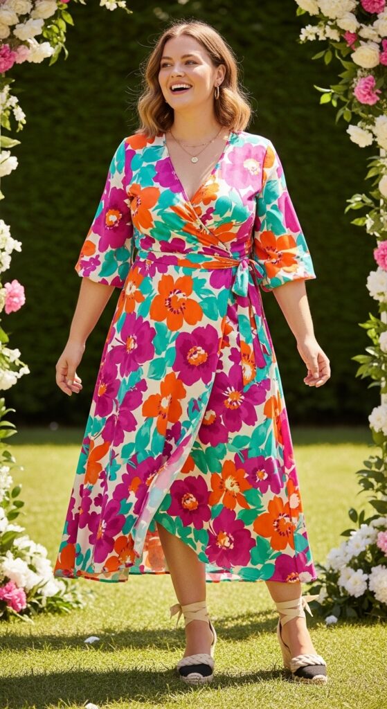 14 Stunning Plus Size Summer Wedding Guest Dress Ideas for Curvy Women 4 Floral Wrap Dress