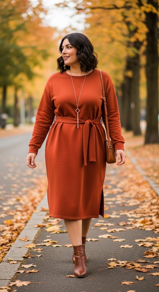 15 Plus Size Cozy Fall Outfits Curvy Women Will Love 5 French Terry Dress