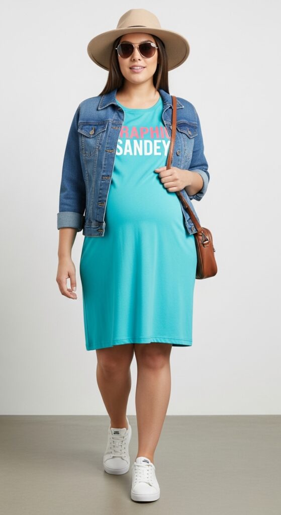 15 Stunning Plus Size Summer Pregnancy Outfits Every Curvy Mom-to-Be Will Love 16 Graphic T-Shirt Dress with Sneakers