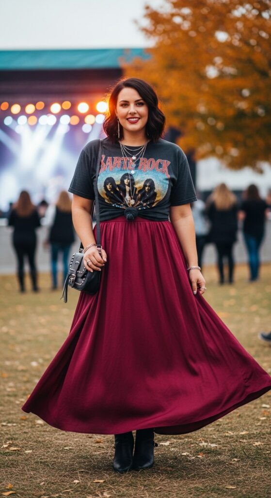 14 Plus Size Fall Going Out Outfits Curvy Women Will Love 10 Graphic Tee & Statement Skirt