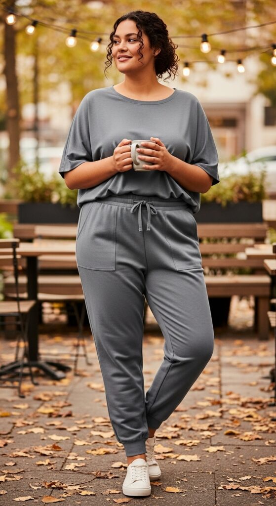 14 Plus Size Comfy Fall Outfits That Are Big on Style 16 High-Waisted Joggers & a Boxy Tee