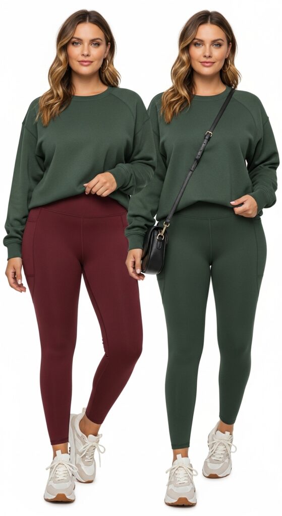 14 Plus Size Fall Athleisure Outfits Curvy Women Will Love 3 High-Waisted Leggings & Oversized Sweatshirt