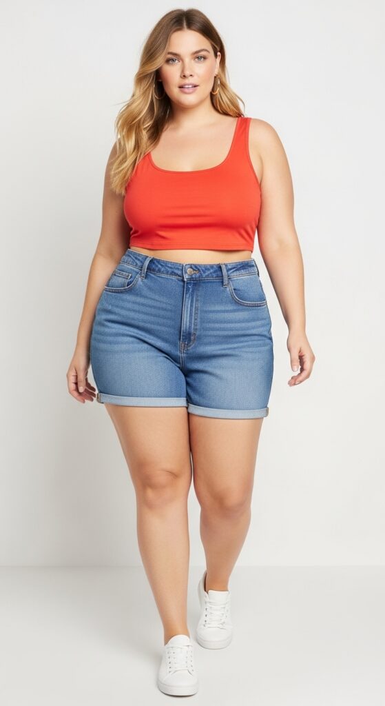 12 Plus Size Hot Summer Outfits Curvy Women Will Love 4 High-Waisted Shorts & Crop Top Fun and Flirty