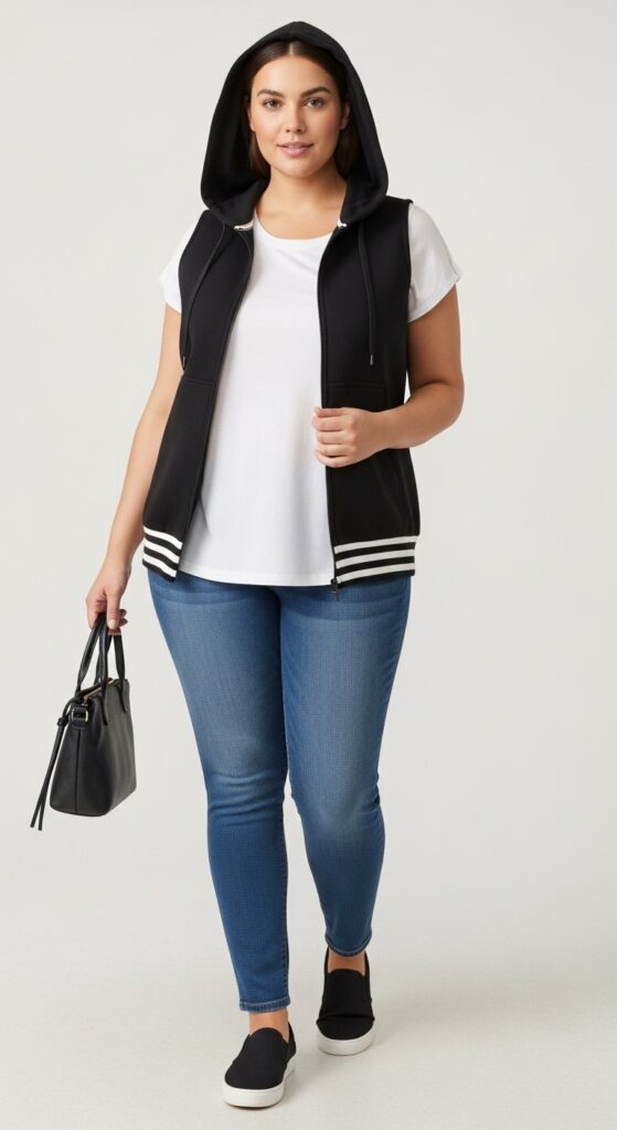 Hooded Vest & Skinny Jeans Street Style Casual