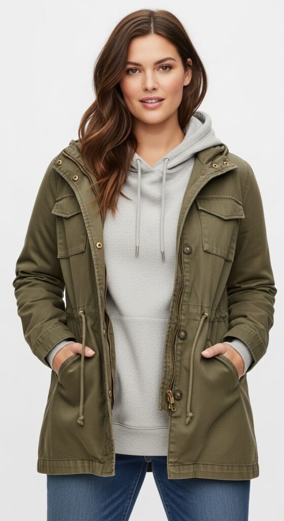 14 Plus Size Fall Athleisure Outfits Curvy Women Will Love 16 Hoodie Under Utility Jacket