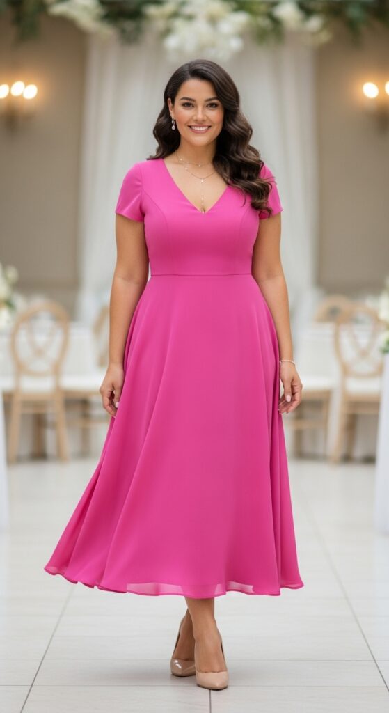 10 Gorgeous Plus Size Pink Wedding Guest Dresses for Curvy Women 6 Hot Pink A-Line Dress