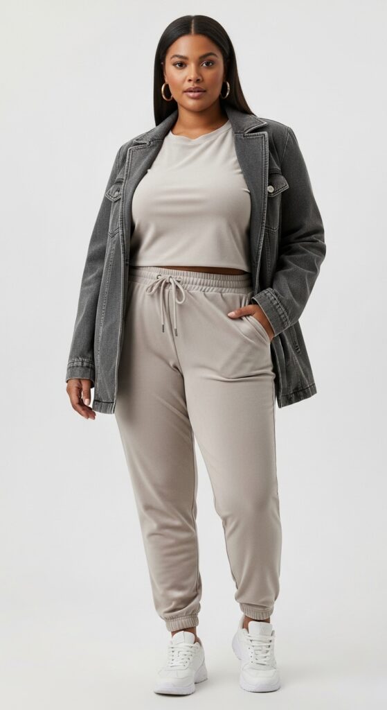 14 Plus Size Fall Athleisure Outfits Curvy Women Will Love 4 Jogger Set with Structured Jacket
