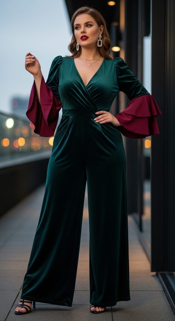 14 Plus Size Fall Going Out Outfits Curvy Women Will Love 8 Jumpsuit with Dramatic Sleeves