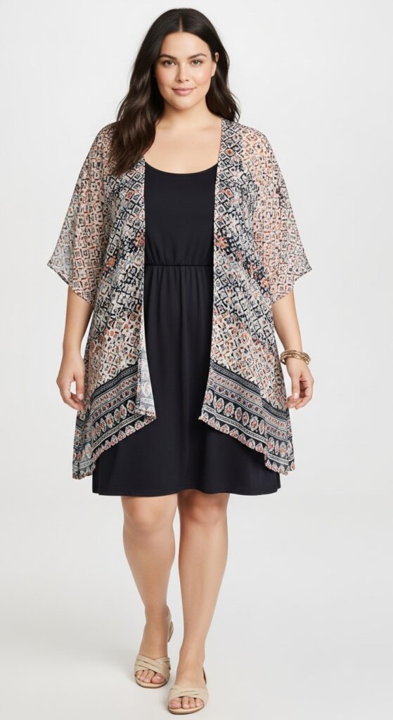 12 Plus Size Comfy Summer Outfits for Curvy Women 12 Kimono and Tank Dress