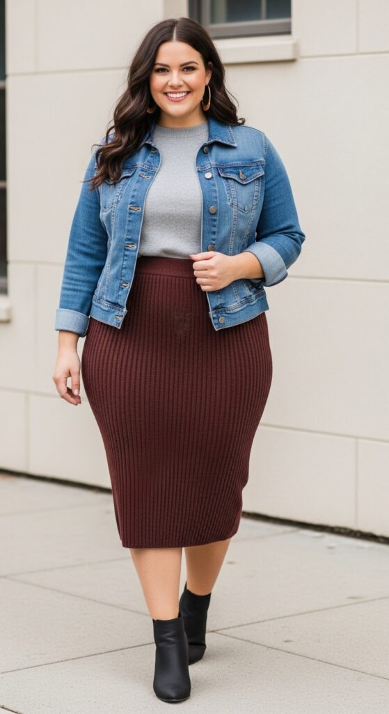 Knit Skirt and Denim Jacket
