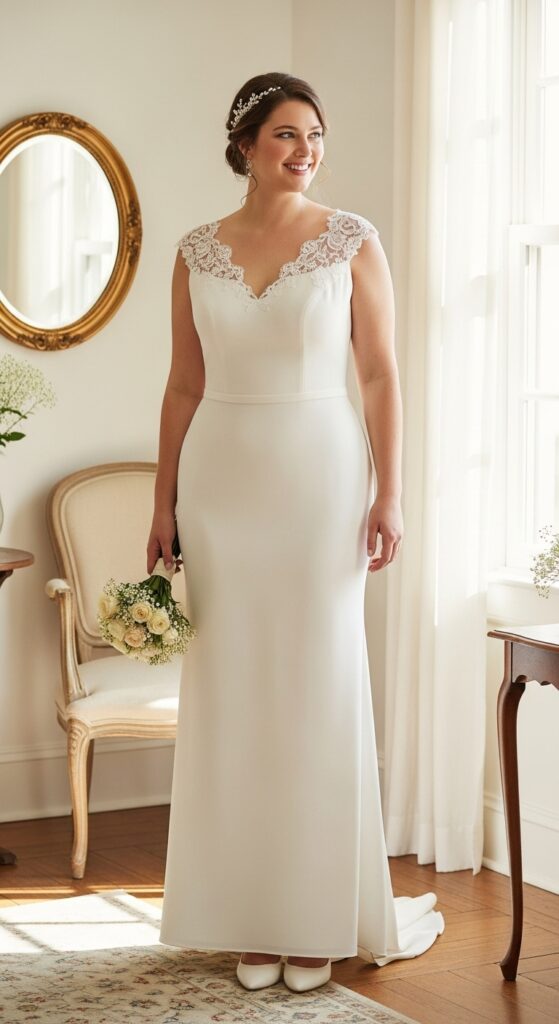 10 Simple Plus Size Civil Wedding Dresses Curvy Brides Will Love 6 Lace Detail Minimal Dress