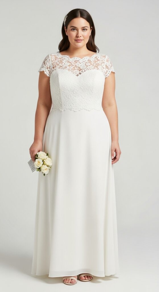 10 Simple Plus Size Wedding Dresses for Curvy Brides 9 Lace Detail Minimal Dress