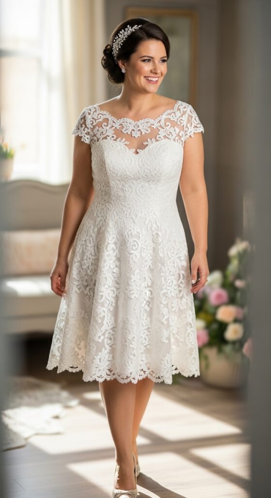 10 Stunning Plus Size Short Wedding Dresses Curvy Brides Will Love 6 Lace Detail Short Dress
